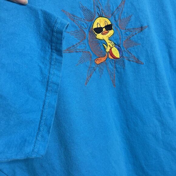 Vtg 90s Looney Tunes Tweety Bird T Shirt Bright Blue Embroidered XL - Picture 7 of 7